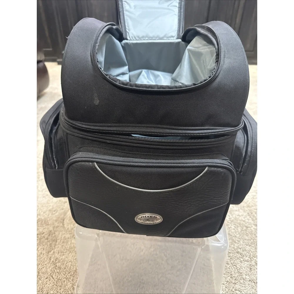 River Road Motorcycle Bag Sissy Bar Textile Bag Black Bag EXCELLENT w/Rain Cover